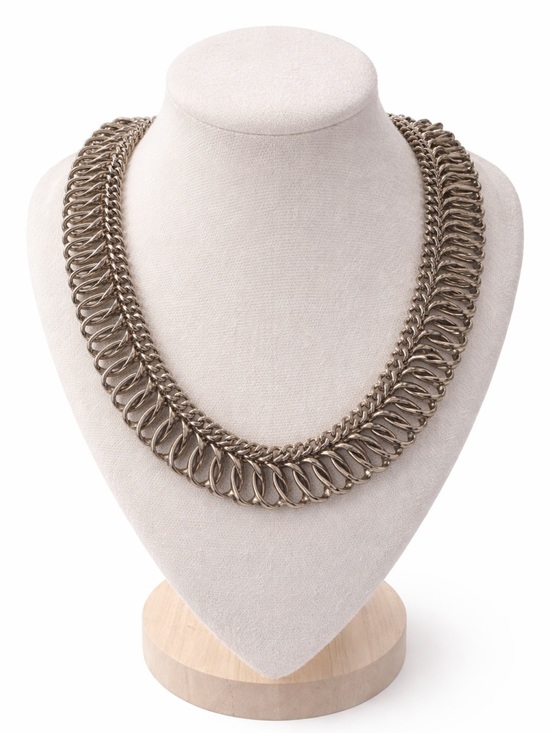 Vintage KARU Necklace Statement Collar Heavy Gold Tone Chain Signed